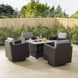 Crosley Furniture Fire Seating Sets Crosely Furniture - Palm Harbor 5Pc Outdoor Wicker Conversation Set W/Fire Table Gray/Sand - Tucson Fire Table & 4 Swivel Rocking Chairs - KO70600BR-XX