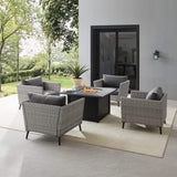 Crosley Furniture Fire Seating Sets Crosely Furniture - Richland 5Pc Outdoor Wicker Conversation Set W/Fire Table Gray/Black - Dante Fire Table & 4 Armchairs - KO70201GY-BK - Gray