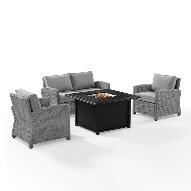 Crosley Furniture Fire Seating Sets Gray Crosely Furniture - Bradenton 4Pc Wicker Convers Set W/Fire Table Include Color/Gray - Loveseat, Dante Fire Table, & 2 Armchairs - KO70168GY-XX