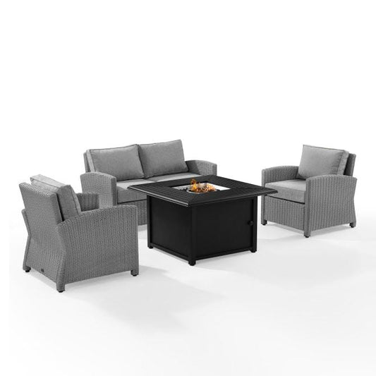 Crosley Furniture Fire Seating Sets Gray Crosely Furniture - Bradenton 4Pc Wicker Convers Set W/Fire Table Include Color/Gray - Loveseat, Dante Fire Table, & 2 Armchairs - KO70168GY-XX