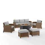 Crosley Furniture Fire Seating Sets Gray Crosely Furniture - Bradenton 6Pc Outdoor Wicker Sofa Set W/Fire Table Include Color/Weathered Brown - Tucson Fire Table, Sofa, 2 Armchairs & 2 Ottomans - KO70184WB-XX
