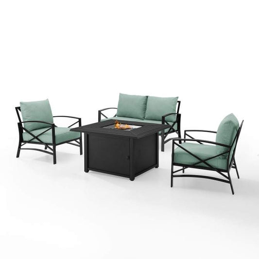 Crosley Furniture Fire Seating Sets Mist Crosely Furniture - Kaplan 4Pc Outdoor Metal Conversation Set W/Fire Table Include Color/Oil Rubbed Bronze - Loveseat, Dante Fire Table, & 2 Arm Chairs - KO60037BZ-XX
