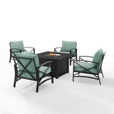 Crosley Furniture Fire Seating Sets Mist Crosely Furniture - Kaplan 5Pc Outdoor Metal Conversation Set W/Fire Table Include Color/Oil Rubbed Bronze - Dante Fire Table & 4 Arm Chairs - KO60035BZ-XX