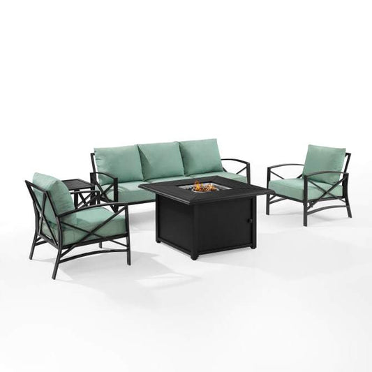 Crosley Furniture Fire Seating Sets Mist Crosely Furniture - Kaplan 5Pc Outdoor Metal Sofa Set W/Fire Table Include Color/Oil Rubbed Bronze - Sofa, Dante Fire Table, Side Table, & 2 Arm Chairs - KO60036BZ-XX