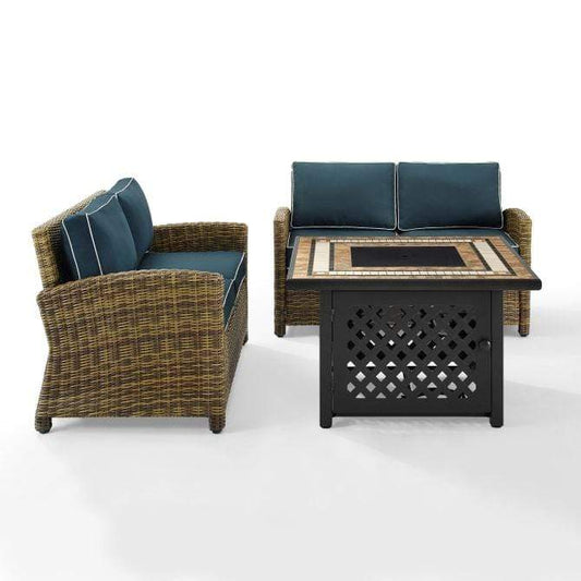 Crosley Furniture Fire Seating Sets Navy Crosely Furniture - Bradenton 3Pc Outdoor Wicker Conversation Set W/Fire Table Include Color/Weathered Brown - Tucson Fire Table & 2 Loveseats - KO70164-XX