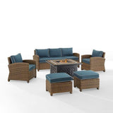 Crosley Furniture Fire Seating Sets Navy Crosely Furniture - Bradenton 6Pc Outdoor Wicker Sofa Set W/Fire Table Include Color/Weathered Brown - Tucson Fire Table, Sofa, 2 Armchairs & 2 Ottomans - KO70184WB-XX