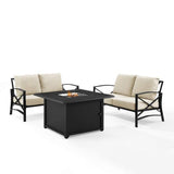 Crosley Furniture Fire Seating Sets Oatmeal Crosely Furniture - Kaplan 3Pc Outdoor Metal Conversation Set W/Fire Table Include Color/Oil Rubbed Bronze - Dante Fire Table & 2 Loveseats - KO60038BZ-XX