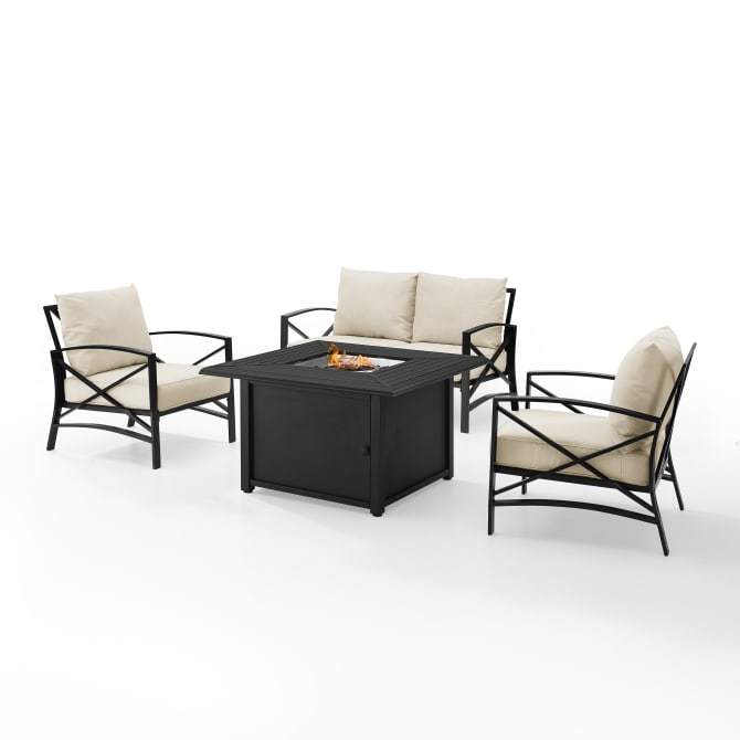 Crosley Furniture Fire Seating Sets Oatmeal Crosely Furniture - Kaplan 4Pc Outdoor Metal Conversation Set W/Fire Table Include Color/Oil Rubbed Bronze - Loveseat, Dante Fire Table, & 2 Arm Chairs - KO60037BZ-XX
