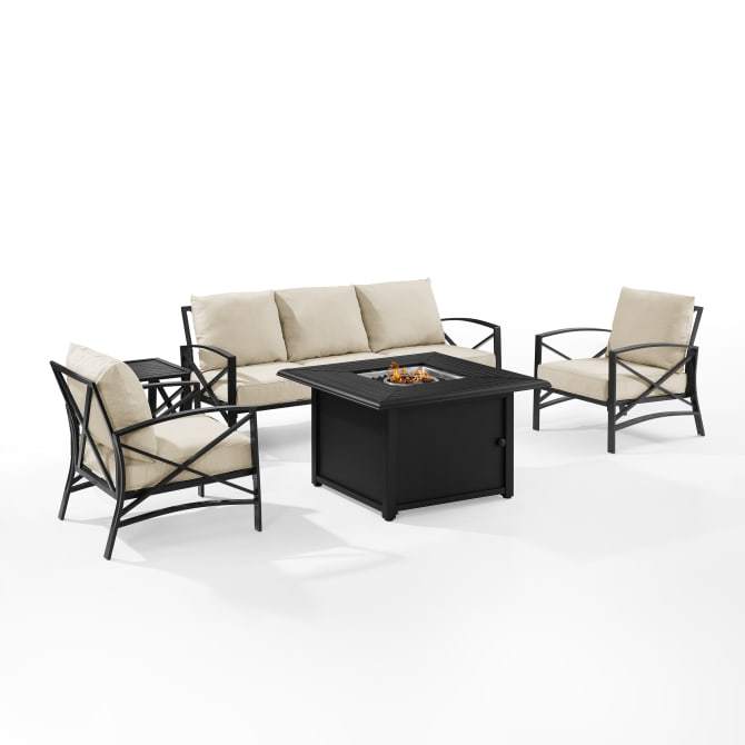 Crosley Furniture Fire Seating Sets Oatmeal Crosely Furniture - Kaplan 5Pc Outdoor Metal Sofa Set W/Fire Table Include Color/Oil Rubbed Bronze - Sofa, Dante Fire Table, Side Table, & 2 Arm Chairs - KO60036BZ-XX