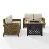 Crosley Furniture Fire Seating Sets Sand Crosely Furniture - Bradenton 3Pc Outdoor Wicker Conversation Set W/Fire Table Include Color/Weathered Brown - Tucson Fire Table & 2 Loveseats - KO70164-XX