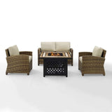 Crosley Furniture Fire Seating Sets Sand Crosely Furniture - Bradenton 4Pc Outdoor Wicker Conversation Set W/Fire Table Weathered Brown/Include Color - Loveseat, Tucson Fire Table, & 2 Arm Chairs - KO70160-XX