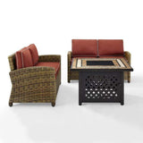 Crosley Furniture Fire Seating Sets Sangria Crosely Furniture - Bradenton 3Pc Outdoor Wicker Conversation Set W/Fire Table Include Color/Weathered Brown - Tucson Fire Table & 2 Loveseats - KO70164-XX