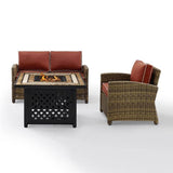 Crosley Furniture Fire Seating Sets Sangria Crosely Furniture - Bradenton 3Pc Outdoor Wicker Conversation Set W/Fire Table Weathered Brown/Include Color - Loveseat, Armchair, & Tucson Fire Table - KO70161-XX