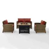Crosley Furniture Fire Seating Sets Sangria Crosely Furniture - Bradenton 4Pc Outdoor Wicker Conversation Set W/Fire Table Weathered Brown/Include Color - Loveseat, Tucson Fire Table, & 2 Arm Chairs - KO70160-XX
