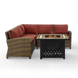 Crosley Furniture Fire Seating Sets Sangria Crosely Furniture - Bradenton 4Pc Outdoor Wicker Sectional Set W/Fire Table Include Color/Weathered Brown - Right Corner Loveseat, Left Corner Loveseat, Corner Chair, & Tucson Fire Table - KO70157-XX