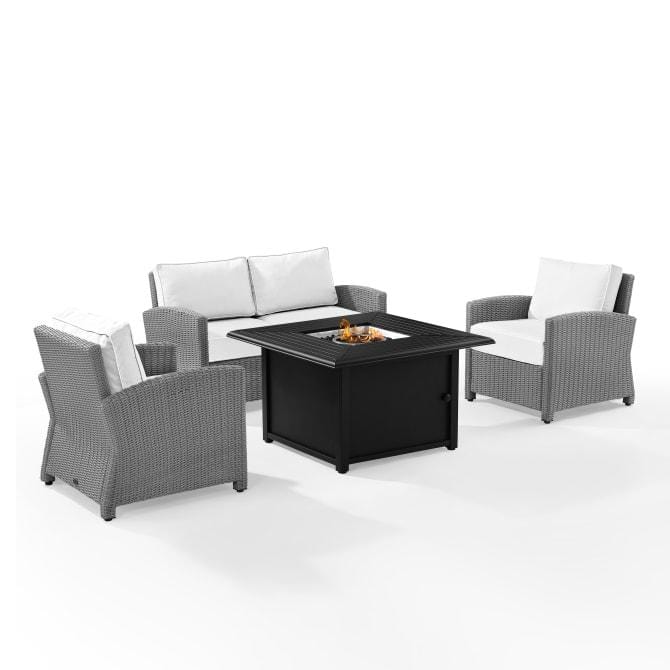 Crosley Furniture Fire Seating Sets White Crosely Furniture - Bradenton 4Pc Wicker Convers Set W/Fire Table Include Color/Gray - Loveseat, Dante Fire Table, & 2 Armchairs - KO70168GY-XX