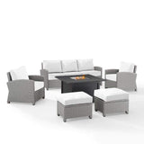 Crosley Furniture Fire Seating Sets White Crosely Furniture - Bradenton 6Pc Outdoor Wicker Sofa Set W/Fire Table Include Color - Dante Fire Table, Sofa, 2 Armchairs & 2 Ottomans - KO70183GY-XX
