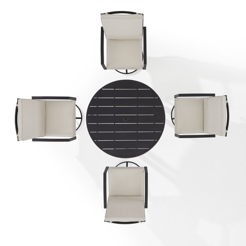 Crosley Furniture - Kaplan 5Pc Outdoor Metal Round Dining Set Oatmeal/Oil Rubbed Bronze - Table & 4 Swivel Chairs