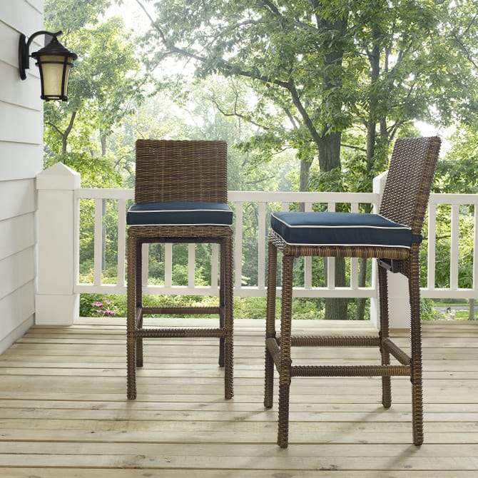 Crosley Furniture Patio Bar Crosely Furniture - Bradenton 2Pc Outdoor Wicker Bar Height Bar Stool Set Include Color/Weathered Brown - 2 Stools - CO7134WB-XX