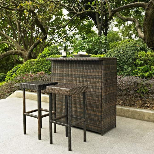 Crosley Furniture Patio Bar Crosely Furniture - Palm Harbor 3Pc Outdoor Wicker Bar Set Brown - Bar & Stools - KO70009BR - Brown