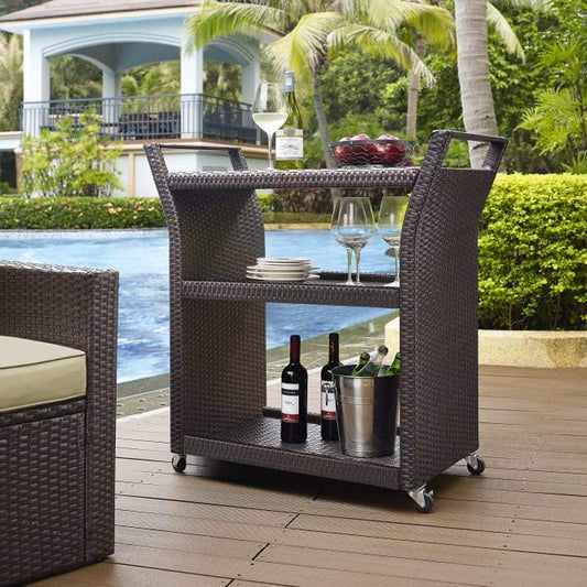 Crosley Furniture Patio Bar Crosely Furniture - Palm Harbor Outdoor Wicker Bar Cart Brown - CO7213-BR - Brown