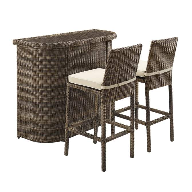 Crosley Furniture Patio Bar Sand Crosely Furniture - Bradenton 3Pc Outdoor Wicker Bar Set Include Color/Weathered Brown - Bar & 2 Stools - KO70045WB-XX
