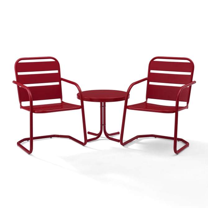 Crosley Furniture Patio Chairs And Chair Sets Bright Red Gloss Crosely Furniture - Brighton 3Pc Outdoor Metal Armchair Set Include Color - Side Table & 2 Chairs - KO10013XX