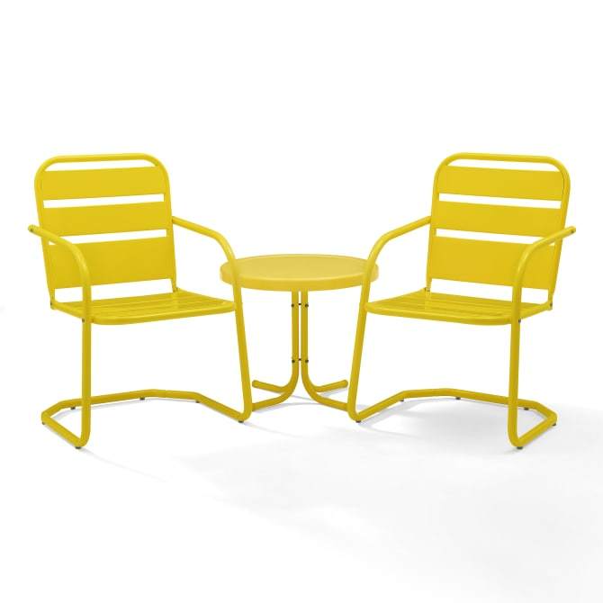 Crosley Furniture Patio Chairs And Chair Sets Bright Yellow Gloss Crosely Furniture - Brighton 3Pc Outdoor Metal Armchair Set Include Color - Side Table & 2 Chairs - KO10013XX
