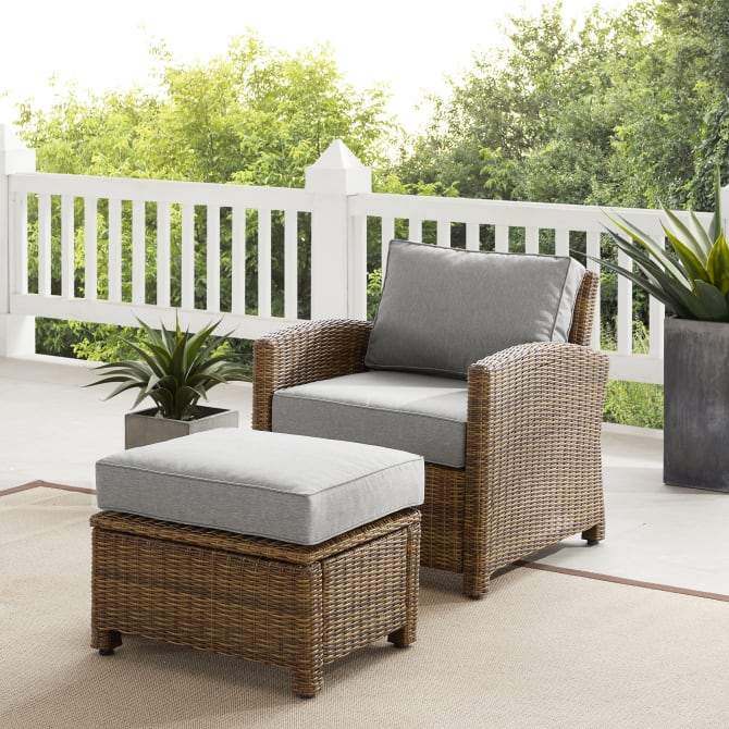 Crosley Furniture Patio Chairs And Chair Sets Crosely Furniture - Bradenton 2Pc Outdoor Wicker Armchair Set Include Color/Weathered Brown - Armchair & Ottoman - KO70181WB-XX