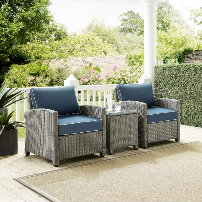 Crosley Furniture Patio Chairs And Chair Sets Crosely Furniture - Bradenton 3Pc Outdoor Wicker Armchair Set Include Color/Gray - Side Table & 2 Armchairs - KO70052GY-XX