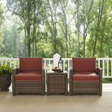 Crosley Furniture Patio Chairs And Chair Sets Crosely Furniture - Bradenton 3Pc Outdoor Wicker Armchair Set Include Color/Weathered Brown - Side Table & 2 Armchairs - KO70052WB-XX