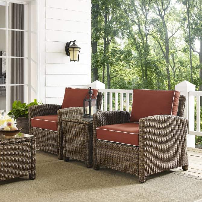 Crosley Furniture Patio Chairs And Chair Sets Crosely Furniture - Bradenton 3Pc Outdoor Wicker Armchair Set Include Color/Weathered Brown - Side Table & 2 Armchairs - KO70052WB-XX