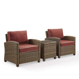 Crosley Furniture Patio Chairs And Chair Sets Crosely Furniture - Bradenton 3Pc Outdoor Wicker Armchair Set Include Color/Weathered Brown - Side Table & 2 Armchairs - KO70052WB-XX