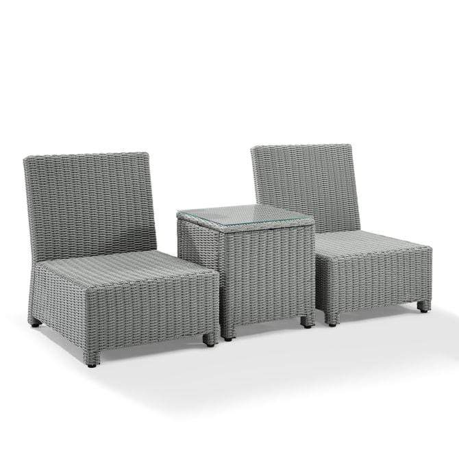 Crosley Furniture Patio Chairs And Chair Sets Crosely Furniture - Bradenton 3Pc Outdoor Wicker Chair Set Bradenton Gray Outdoor Wicker - Side Table & 2 Armless Chairs - KO70174GY-GY - Gray