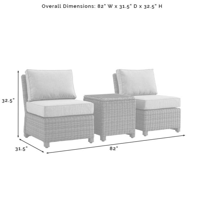 Crosley Furniture Patio Chairs And Chair Sets Crosely Furniture - Bradenton 3Pc Outdoor Wicker Chair Set Gray/ Weathered Brown - Side Table & 2 Armless Chairs - KO70174WB-GY - Gray