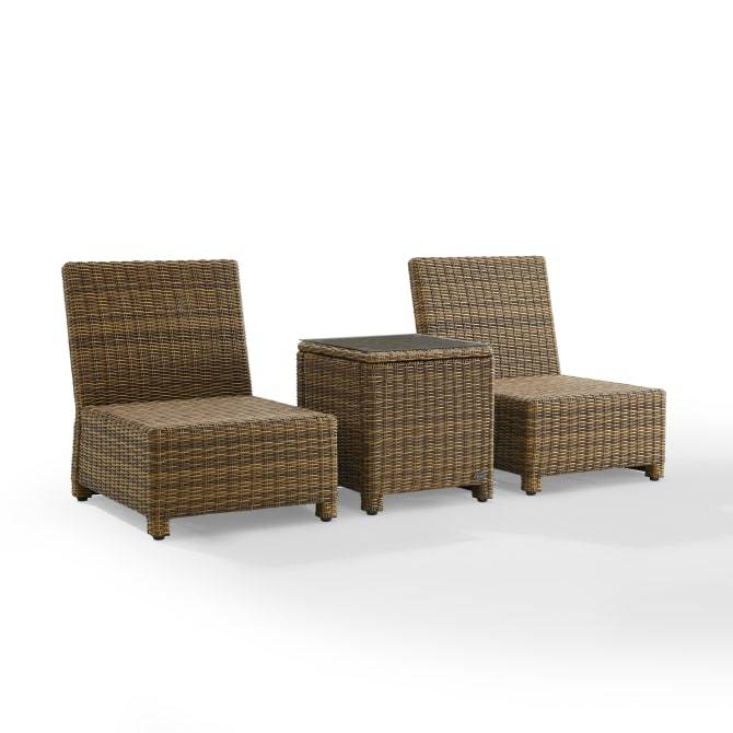 Crosley Furniture Patio Chairs And Chair Sets Crosely Furniture - Bradenton 3Pc Outdoor Wicker Chair Set Gray/ Weathered Brown - Side Table & 2 Armless Chairs - KO70174WB-GY - Gray