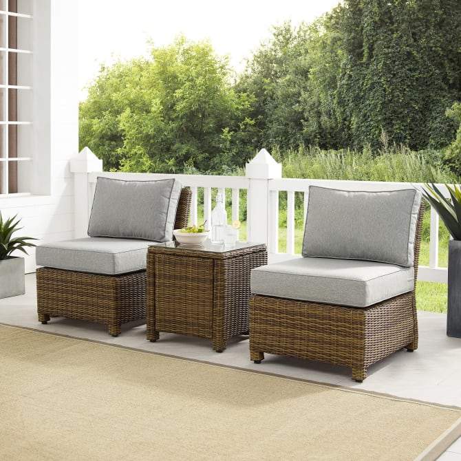Crosley Furniture Patio Chairs And Chair Sets Crosely Furniture - Bradenton 3Pc Outdoor Wicker Chair Set Gray/ Weathered Brown - Side Table & 2 Armless Chairs - KO70174WB-GY - Gray