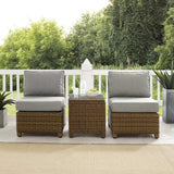 Crosley Furniture Patio Chairs And Chair Sets Crosely Furniture - Bradenton 3Pc Outdoor Wicker Chair Set Gray/ Weathered Brown - Side Table & 2 Armless Chairs - KO70174WB-GY - Gray