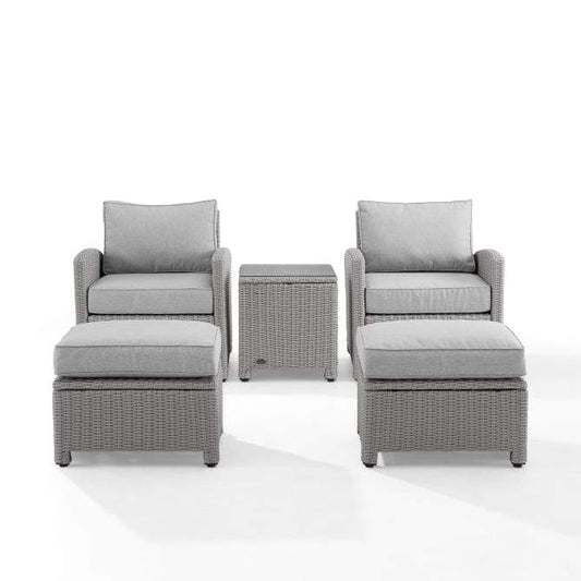 Crosley Furniture Patio Chairs And Chair Sets Crosely Furniture - Bradenton 5Pc Outdoor Wicker Armchair Set Include Color - Side Table, 2 Arm Chairs & 2 Ottomans - KO70182GY-XX