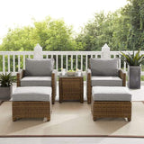 Crosley Furniture Patio Chairs And Chair Sets Crosely Furniture - Bradenton 5Pc Outdoor Wicker Armchair Set Include Cushion/ Weathered Brown - Side Table, 2 Arm Chairs & 2 Ottomans - KO70182WB-XX