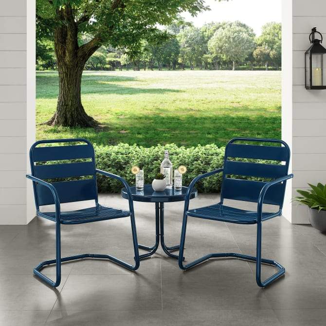 Crosley Furniture Patio Chairs And Chair Sets Crosely Furniture - Brighton 3Pc Outdoor Metal Armchair Set Include Color - Side Table & 2 Chairs - KO10013XX