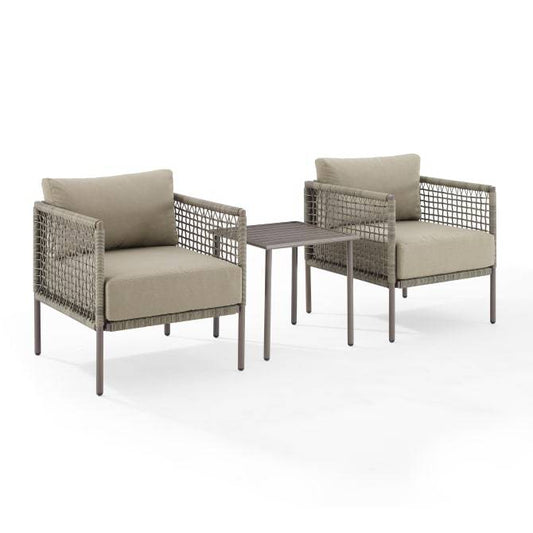 Crosley Furniture Patio Chairs And Chair Sets Crosely Furniture - Cali Bay 3Pc Outdoor Wicker And Metal Chair Set Taupe/Light Brown - Side Table & 2 Armchairs - KO70274LB-TE - Taupe