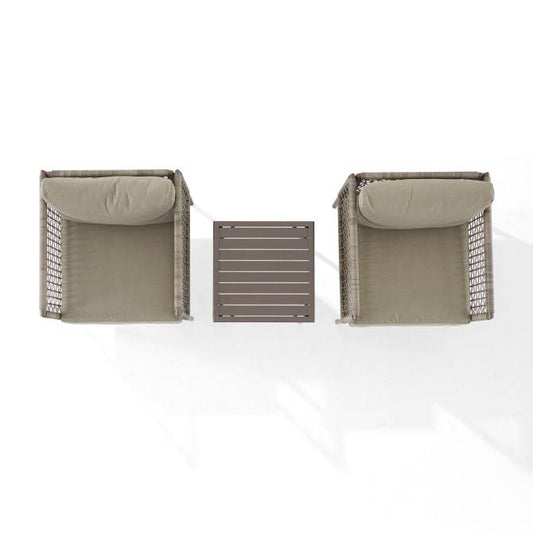 Crosley Furniture Patio Chairs And Chair Sets Crosely Furniture - Cali Bay 3Pc Outdoor Wicker And Metal Chair Set Taupe/Light Brown - Side Table & 2 Armchairs - KO70274LB-TE - Taupe