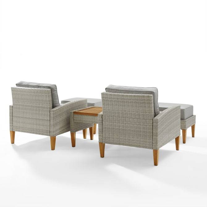 Crosley Furniture Patio Chairs And Chair Sets Crosely Furniture - Capella 5Pc Outdoor Wicker Chair Set Gray/Acorn - Side Table, 2 Armchairs, & 2 Ottomans - KO70196GY-AC - Gray