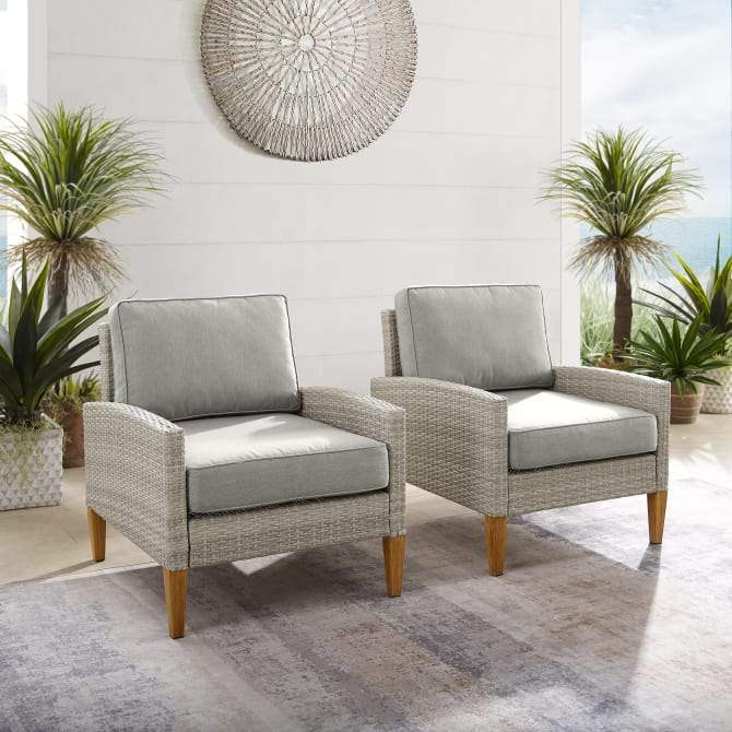 Crosley Furniture Patio Chairs And Chair Sets Crosely Furniture - Capella Outdoor Wicker 2Pc Chair Set Gray/Acorn - 2 Chairs - CO7168-GY - Gray
