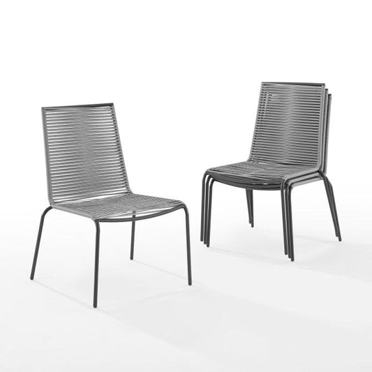 Crosley Furniture Patio Chairs And Chair Sets Crosely Furniture - Fenton 4Pc Outdoor Wicker Stackable Chair Set Gray/Matte Black - 4 Chairs - MO74966MB-GY - Gray