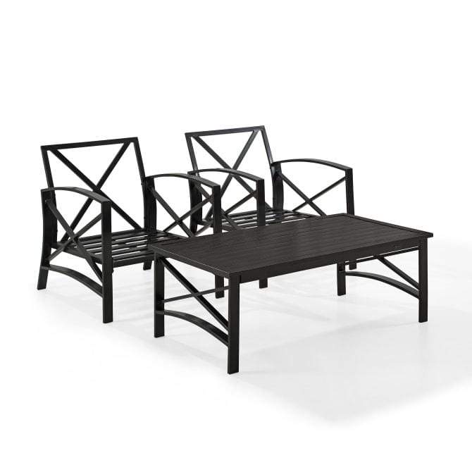 Crosley Furniture Patio Chairs And Chair Sets Crosely Furniture - Kaplan 3Pc Outdoor Metal Armchair Set Include Color/Oil Rubbed Bronze - Coffee Table & 2 Chairs - KO60012BZ-XX
