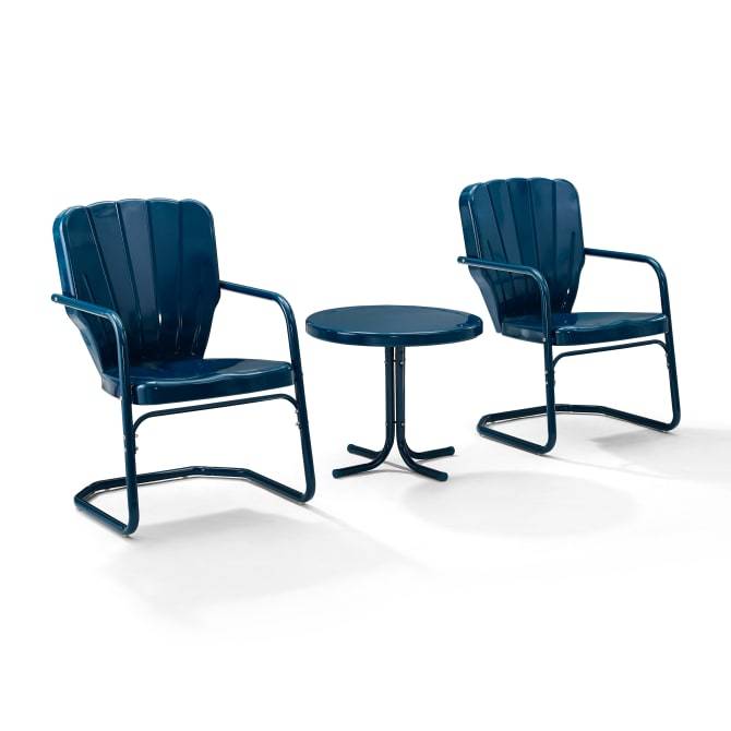 Crosley Furniture Patio Chairs And Chair Sets Crosely Furniture - Ridgeland 3Pc Outdoor Metal Armchair Set Navy - Side Table & 2 Chairs - KO10012NV - Navy Gloss