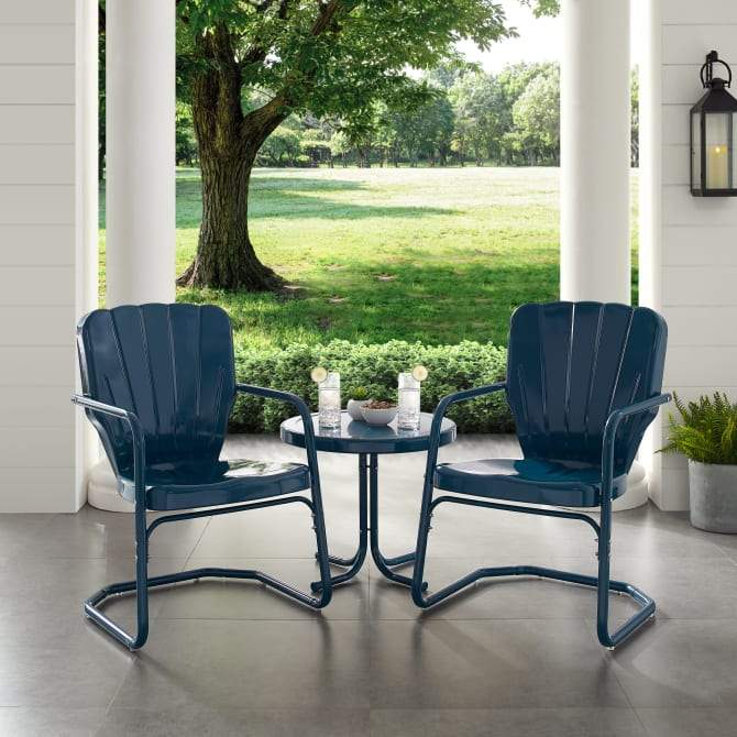 Crosley Furniture Patio Chairs And Chair Sets Crosely Furniture - Ridgeland 3Pc Outdoor Metal Armchair Set Navy - Side Table & 2 Chairs - KO10012NV - Navy Gloss