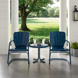 Crosley Furniture Patio Chairs And Chair Sets Crosely Furniture - Ridgeland 3Pc Outdoor Metal Armchair Set Navy - Side Table & 2 Chairs - KO10012NV - Navy Gloss